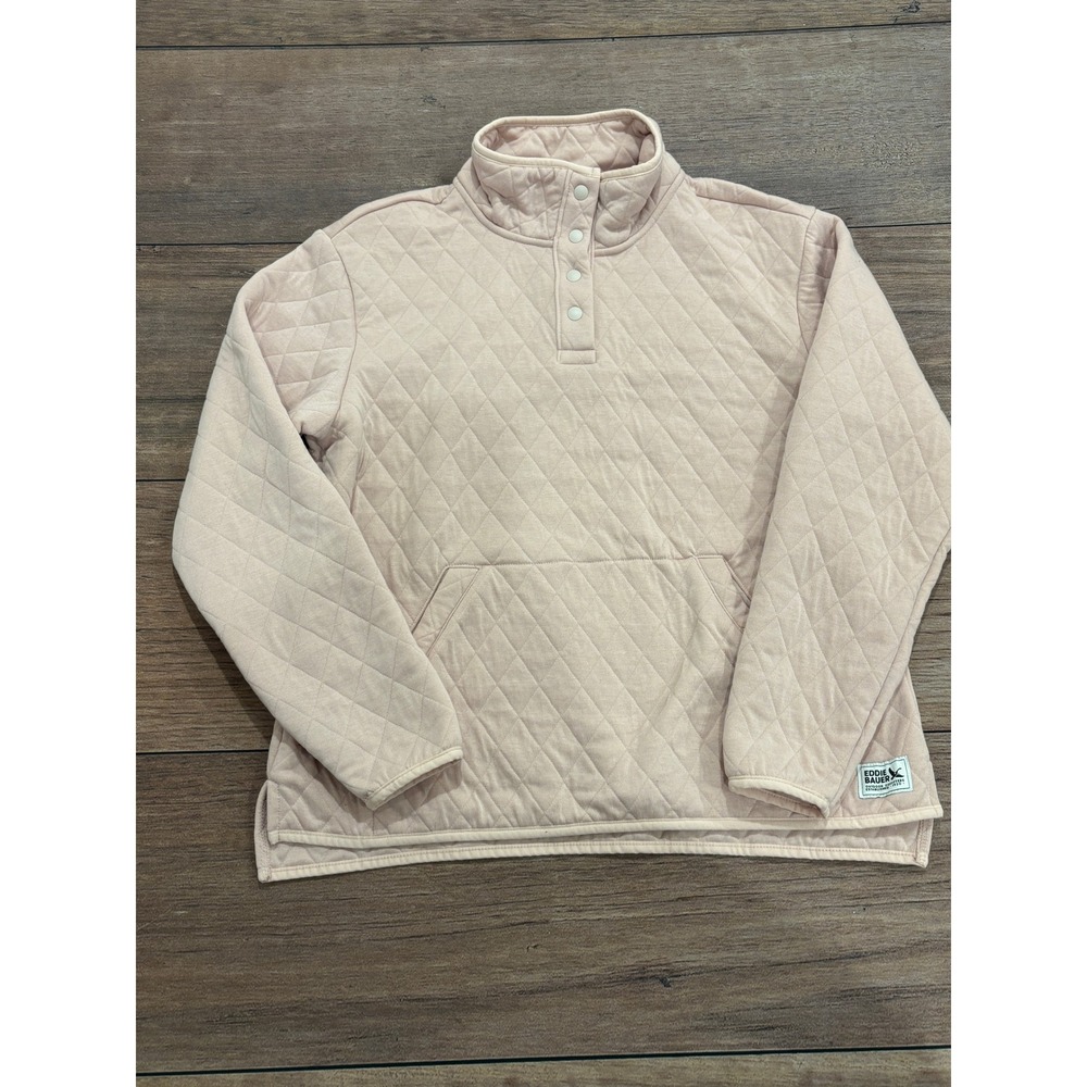 Eddie Bauer Womens Pink Quilted Snap Mock Neck Pullover Sweatshirt Medium